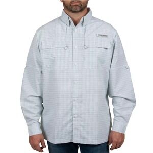HABIT Mens Skirr River Long Sleeve Fishing Shirt M Gray Blue Plaid Solar-Factor